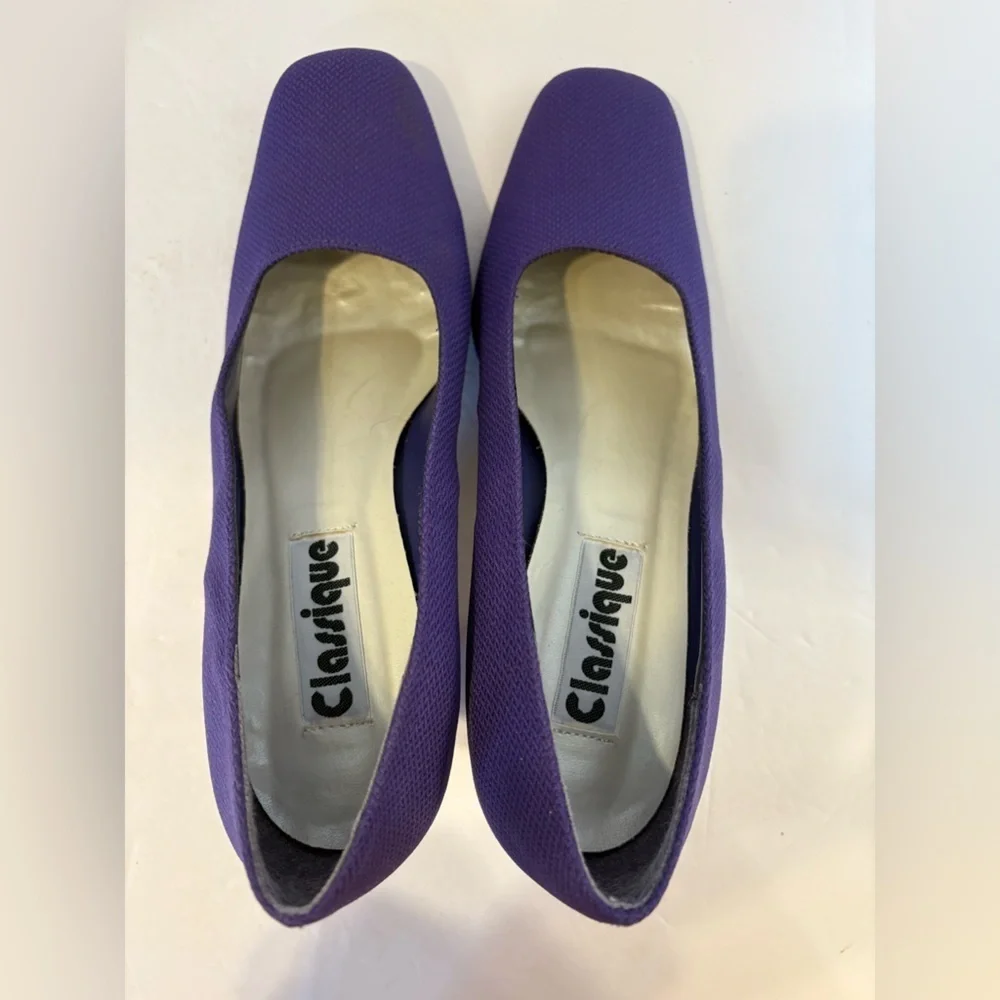Classique purple fabric block heel pumps shoes size 9.5